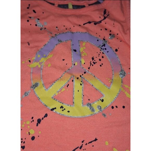 Wonder Nation Girl XS/4-5 Coral Tank Top Peace Sign & Splatter Design - Picture 3 of 5